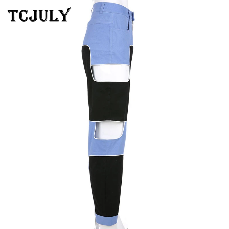 Женские брюки в стиле хип-хоп TCJULY повседневные обтягивающие пэчворк с высокой