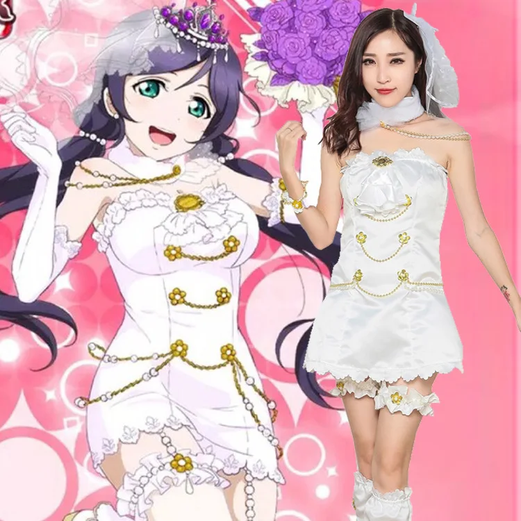 Love Live! White Valentine's Day Awakening Dress Nozomi Tojo Cosplay Costume + Head veil Crown |
