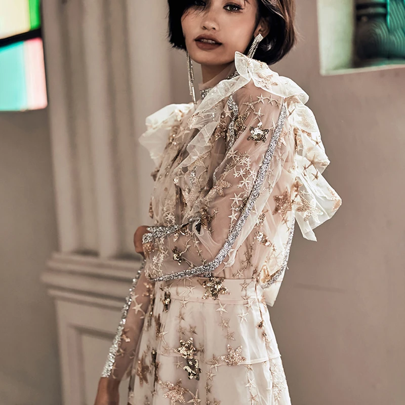 Женский костюм из двух предметов TWOTWINSTYLE весенний с блестками сетчатая Лоскутная