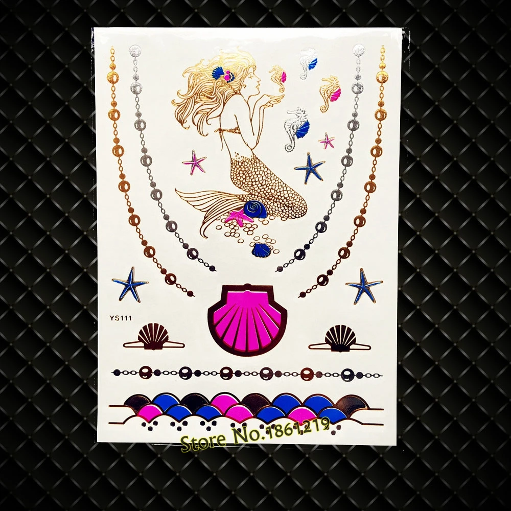 

Новая Временная Съемная татуировка с металлическим переводом воды, чокер-тату с рукавами для боди-арта, Русалочка, GYS-111, морской корпус, укра...