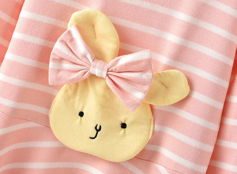 Toddler baby girls dress Long Sleeve Cartoon Striped Rabbit Bow Party Princess Dress clothes dropshipping | Детская одежда и обувь