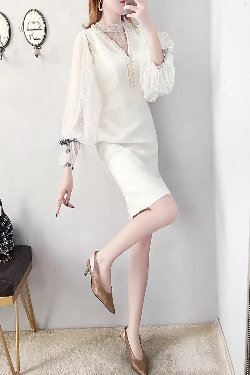 Милая Кружевная рубашка с длинными рукавами блузки 2019 летнее платье в Корейском