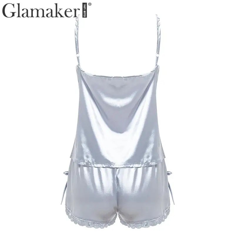 Glamaker/комплект из двух предметов, атласная пижама, Женский пижамный комплект, кружевная сексуальная пижама, женская пижама для сна и отдыха, прохладная летняя одежда для сна, домашняя одежда