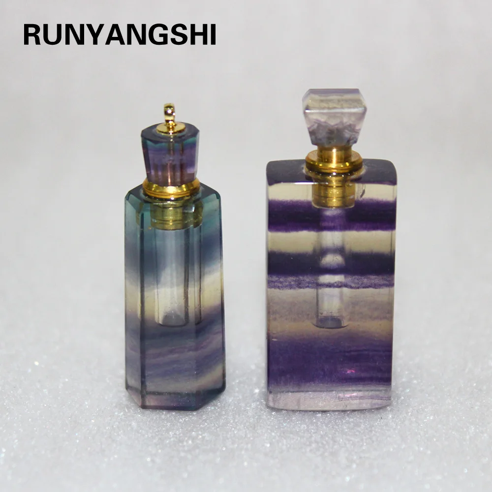 

Natural Rainbow Fluorite Flask crystal stone perfume bottle Pendant Streaked fluorite Essential oil bottle Necklace