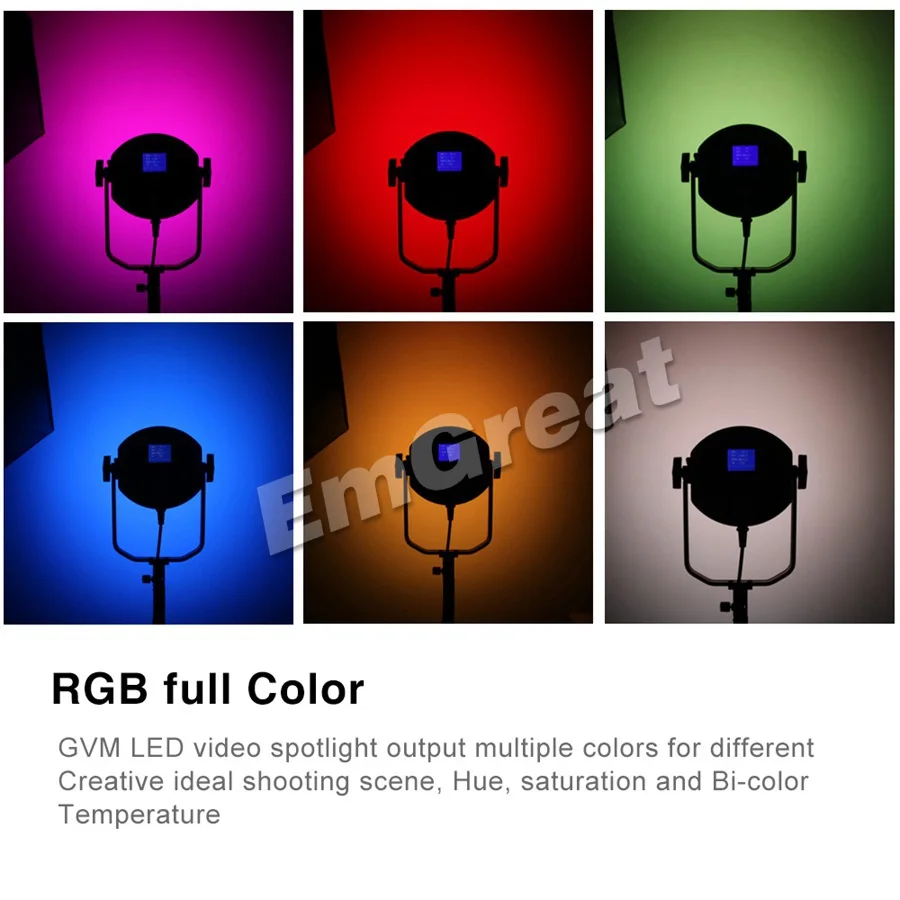 GVM RGB 150S COB полноцветсветильник CRI 95 + TLCI двухцветный 2000K 5600K с регулируемой яркостью