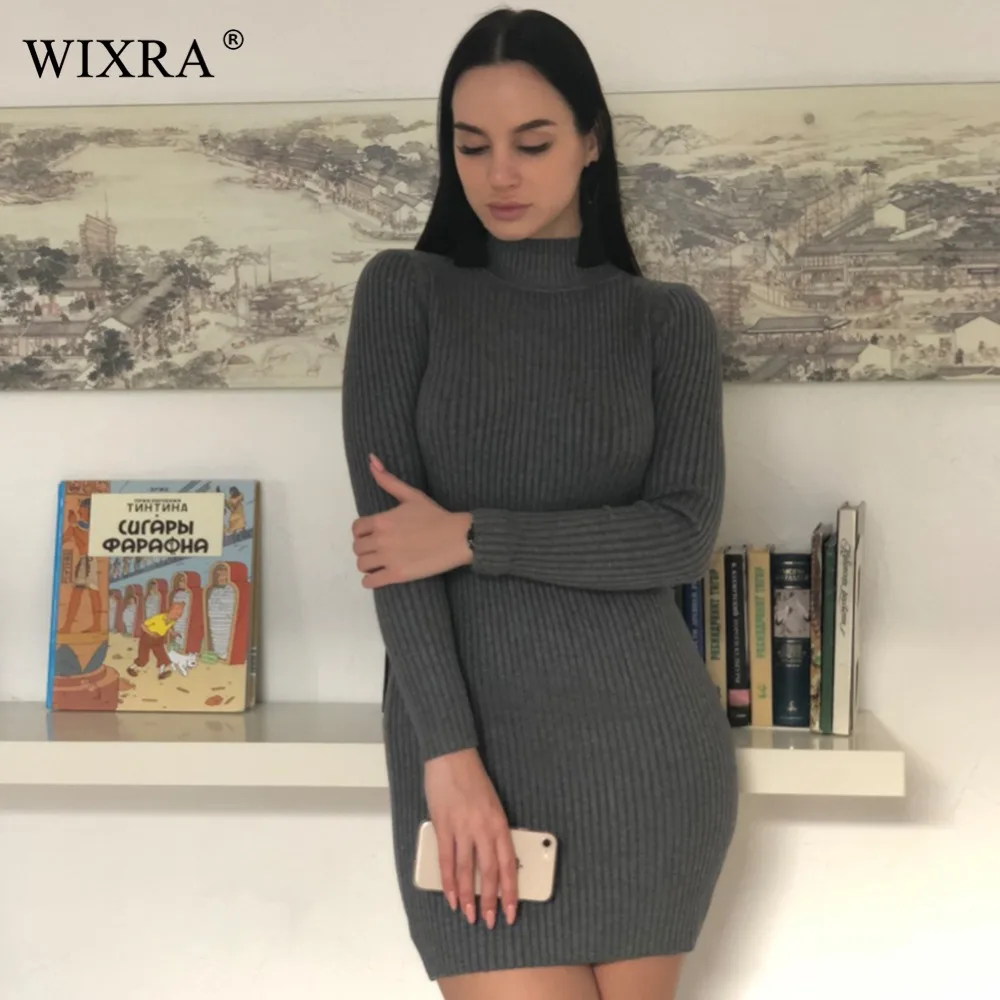 Wixra одноцветное платье для женщин осень-зима свитер вязаный платья тонкий