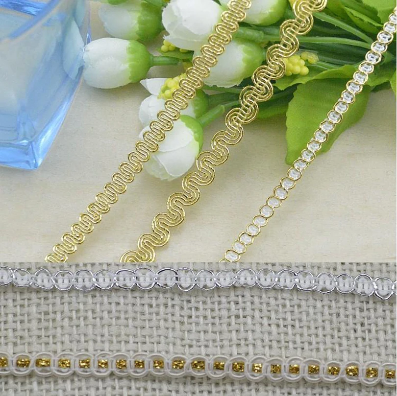 

100meters Gold Silver lace Trim Sewing Lace Centipeded Braided Lace Wave Shape Ribbon DIY Clothes Accessories Curve Lace