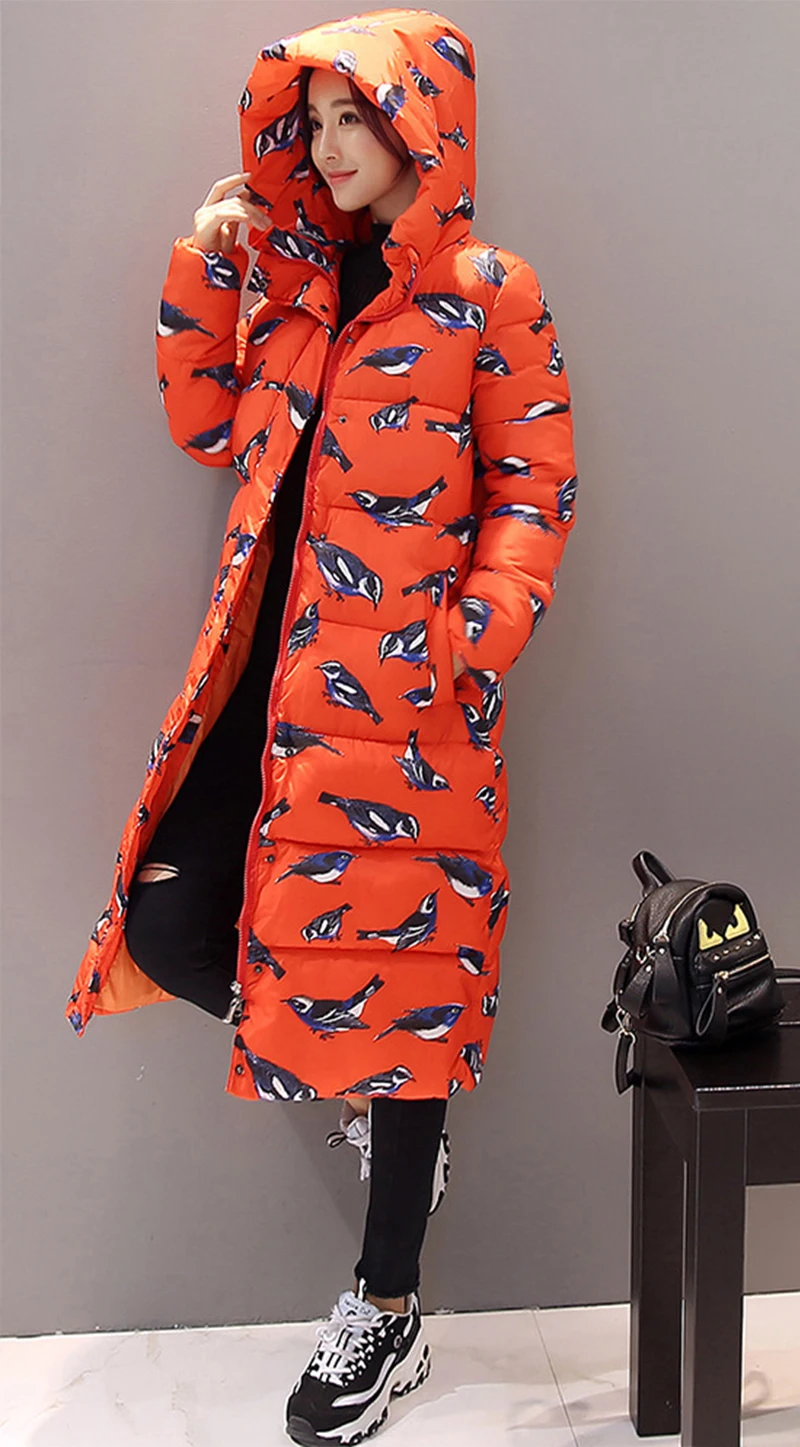 Осень зима Для женщин хлопковое пальто Новинка 2017 года с длинным капюшоном