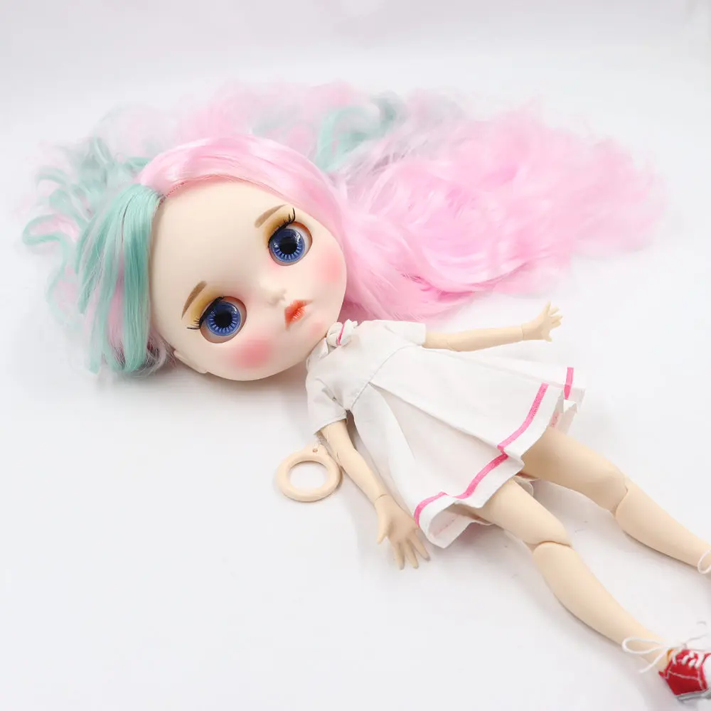 

ICY DBS Blyth Doll For Pink mix mint and Blue hair Carved lips Matte face with eyebrow customized face Joint body 1/6 bjd