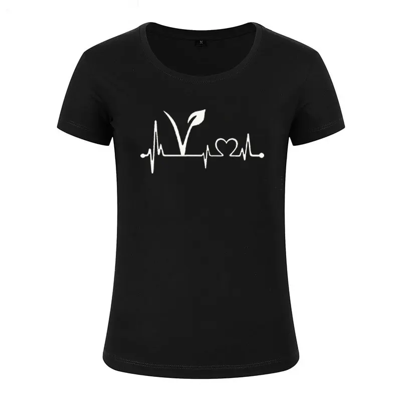 

Summer Vegetarian vegan Heartbeat Lifeline Cotton Women Tshirt
