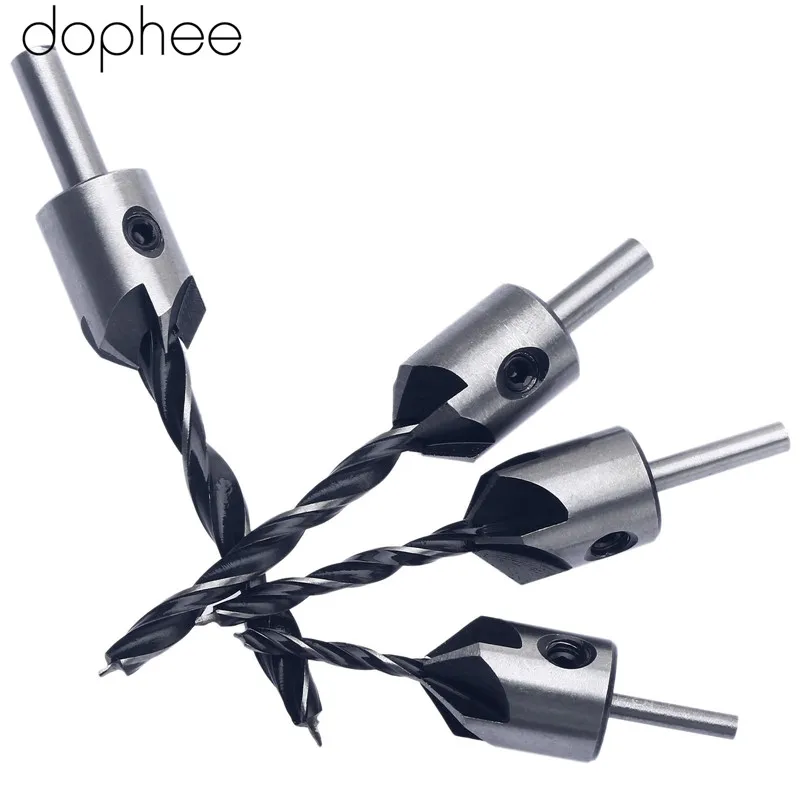 dophee 3-6MM HSS Steel Flute Countersink Drill Bit Set Reamer Woodworking Tool Chamfer Dremel Herramientas Para Carpinteria | Инструменты