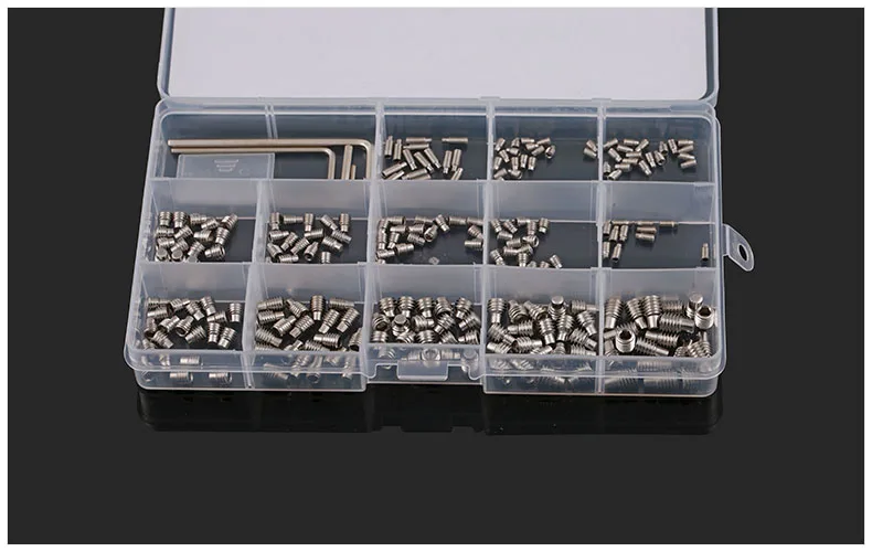 Установочные винты с шестигранной головкой, M3, M4, M5, M6, 260, шт./упак., DIN915, с пластиковой коробкой