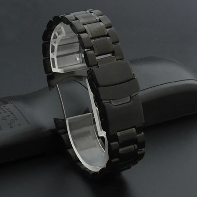 black Аксессуары для часов мужской ремешок из нержавеющей стали для Casio Seiko Citizen Tissot Армани 18 20 22 мм Дамский водонепроницаемый ремешок с пряжкой - Цвет ремешка: black