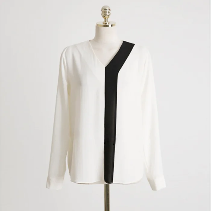 

2020 Summer Blouse Women V-neck Fashion Chiffon White Black Shirts OL Female Blusas Lady Tops Women Clothes RWS195006