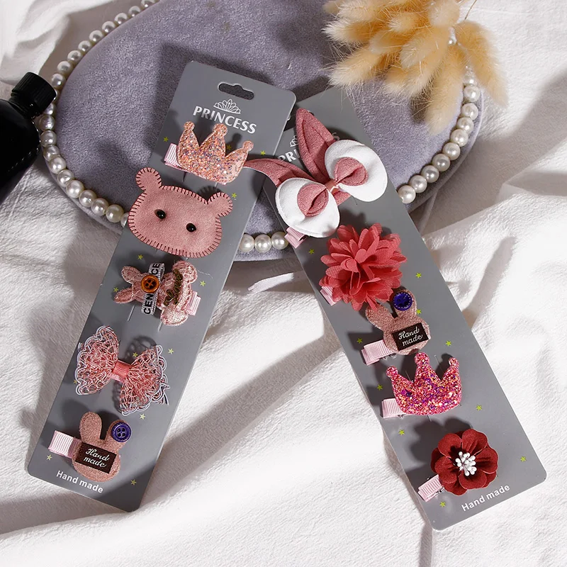 5 шт. новые милые заколки для волос девочек с рисунком короны и бантом летние