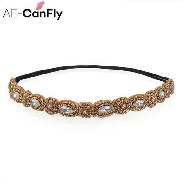 AE-CANFLY, винтажная Черная Королева, блестящие Кристальные бусины, эластичная повязка на голову, женские аксессуары для волос 1H5004 - Окраска металла: 1H2002