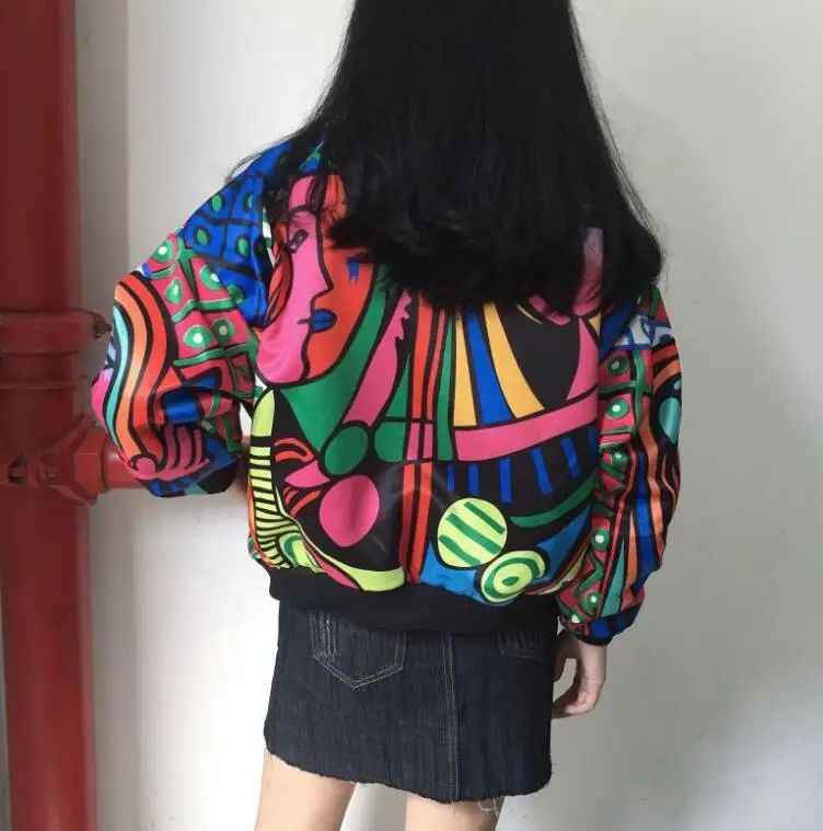 Женские Harajuku кружки наклейки печатных куртки Женское свободное короткое