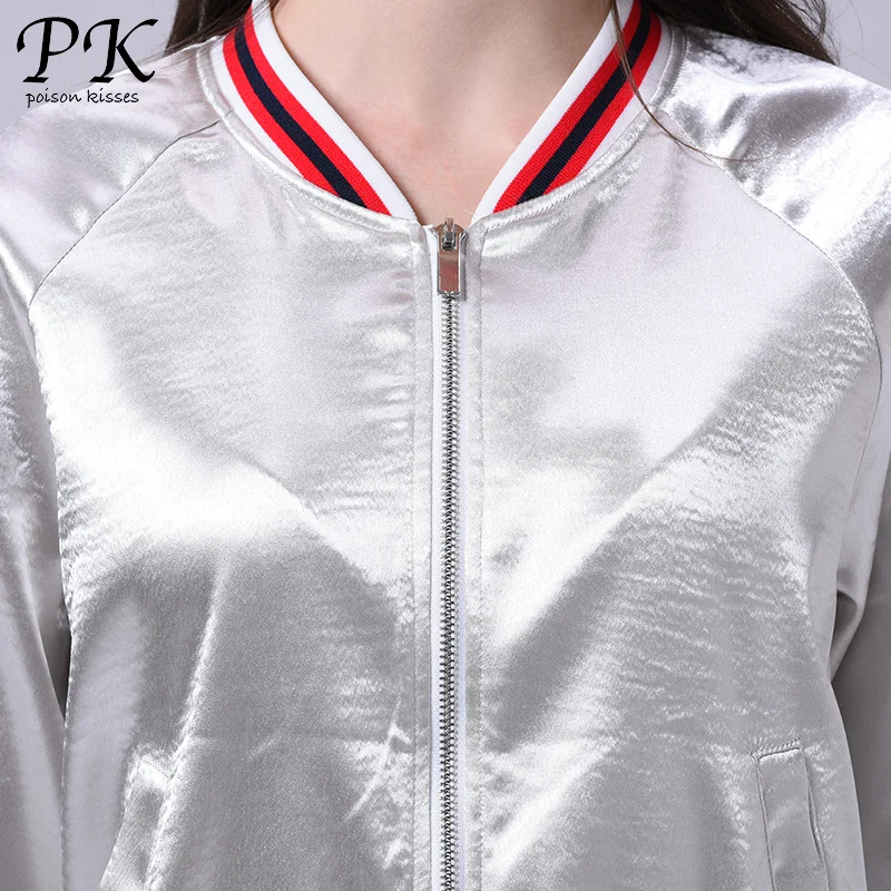 РК металлик чувство бомбардировщик куртка женщин стандартное пальто шайбу