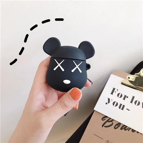 Black Bear 3D мультфильм милый XX медведь, Мягкий силикон чехол для Apple Airpods Крышка для гарнитура для Airpods Box Air Pods чехол Аксессуары для наушников - Цвет: Black Bear