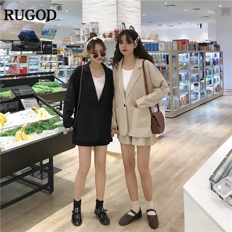 RUGOD/Женские однотонные костюмы в английском стиле Топы и шорты с карманами