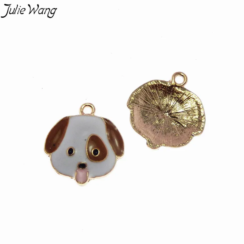 Julie Wang 5 шт. красочный эмалированный розовый язык милый щенок собака голова кулон