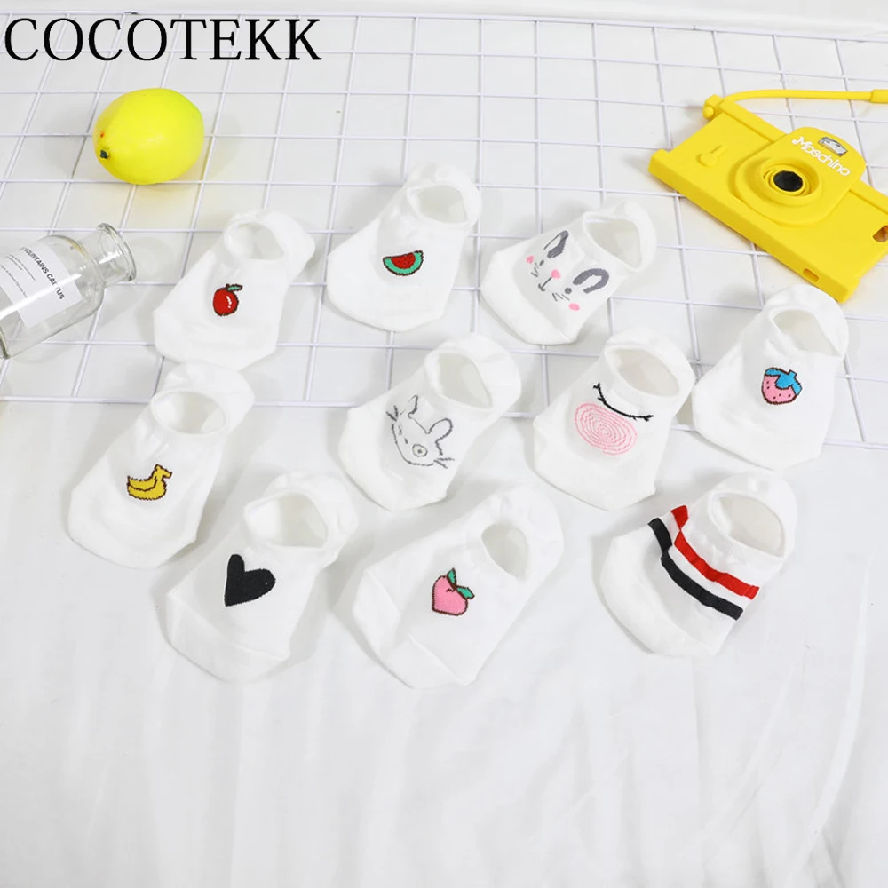 Женские носки 5 пар/лот Летние Носки с рисунком кота и фруктов милое симпатичное