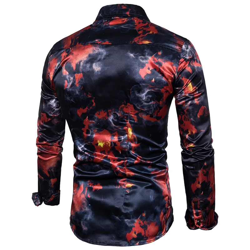 

Men's 2017 new style Personality casual Shirt men red blue flame Digital pattern cotton dress long-sleeved shirt clothes S-XXL