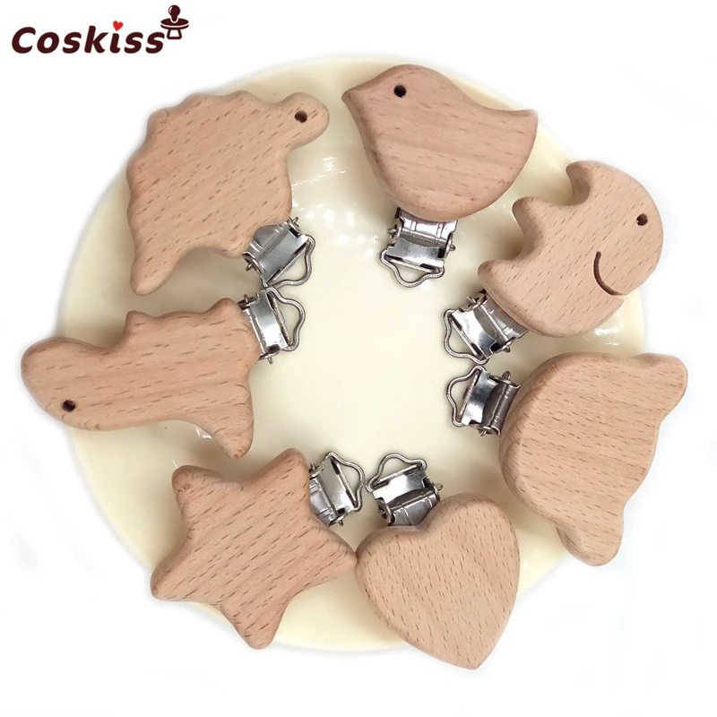 

2pc Beech Wooden Aniamls Pacifier Clip Baby Dummy Clips Holder Customizable Food Grade Wood Teething Pacifier Chain Accessory