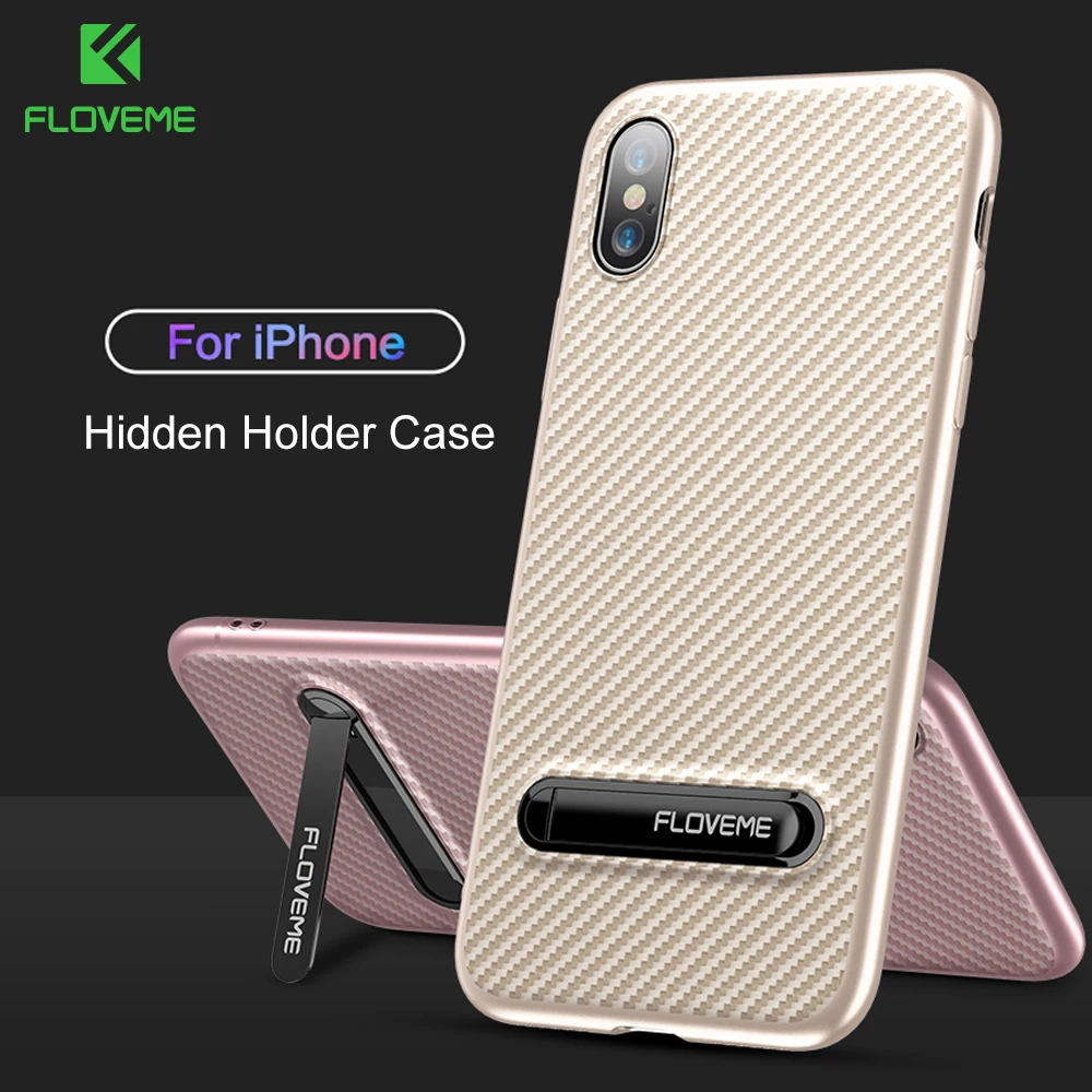 FLOVEME Luxury Holder Case For iPhone 6 6s Plus Carbo Fibre Back Cover 7 8 X Full Protective Phone Capinhas |