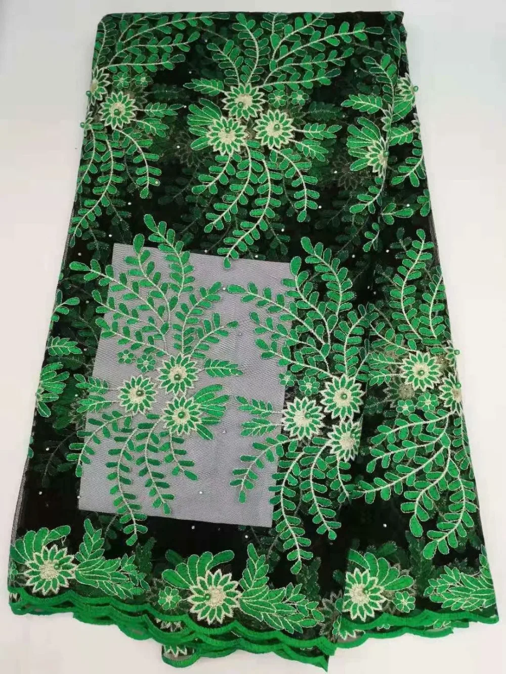 

Африканская кружевная ткань зеленого цвета 2018, высококачественное кружево, нигерийская кружевная ткань с камнями, бисером, тюль, французск...