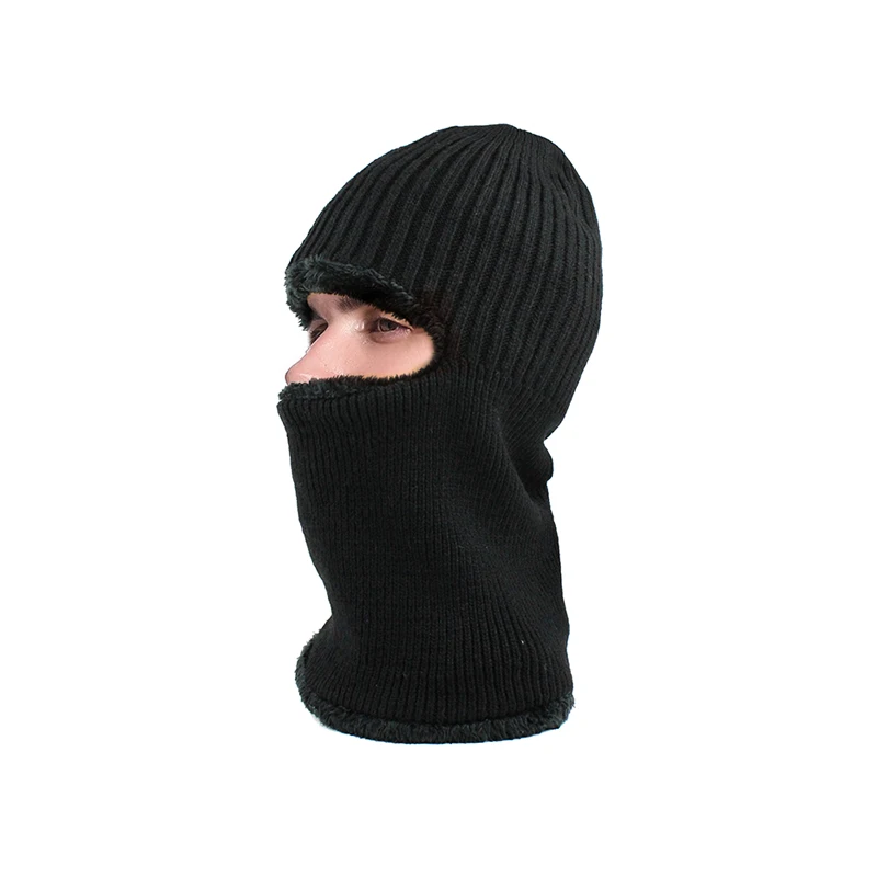 [FLB] зимняя шапка Skullies Beanies, шапка зимние шапки для мужчин и женщин, шерстяной шарф, шапка, Балаклава, маска, шапка, вязаная HatF18043 - Цвет: Black