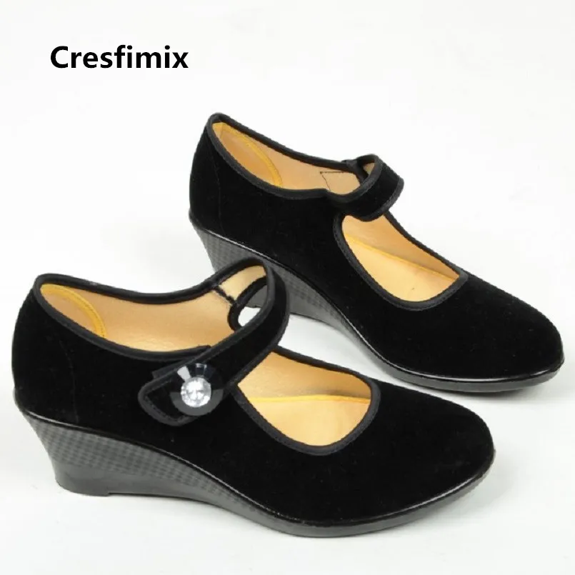 Женские туфли на танкетке Cresfimix модные удобные танцевальные ремешке с пряжкой