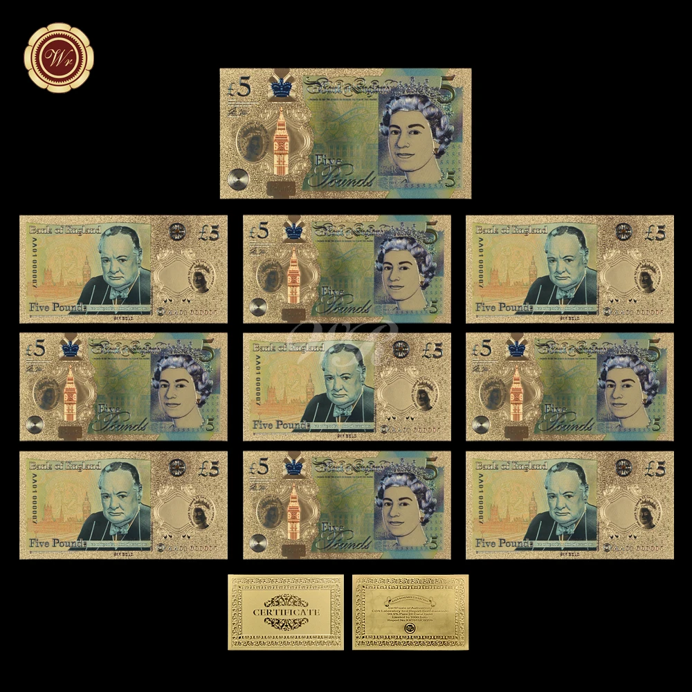 WR домашний аксессуар Новинка 5 фунтов красочная Золотая банкнота 24 к 999 9
