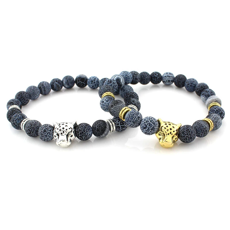 Натуральный камень посеребренный Будда лев браслет с головой леопарда
