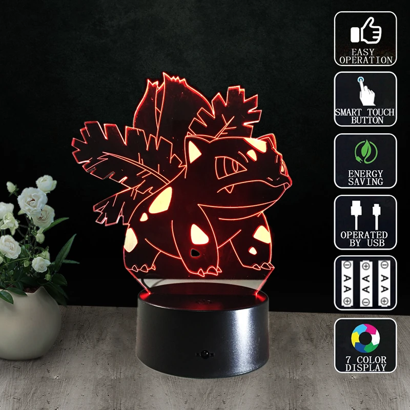 Карманный Детский Ночной светильник с монстрами Ivysaur 3D светящаяся лампа детский