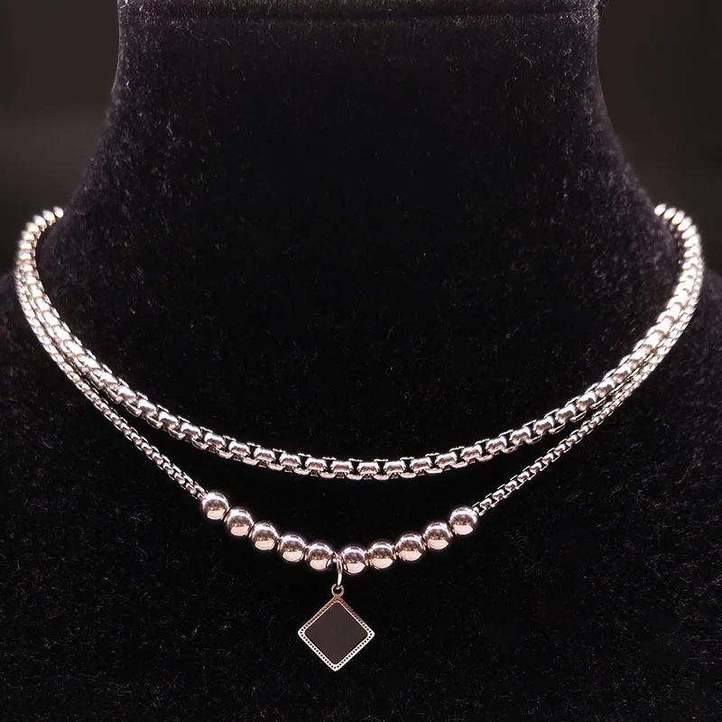 Женское Ожерелье чокер из нержавеющей стали с эмалью Двухслойное ожерелье