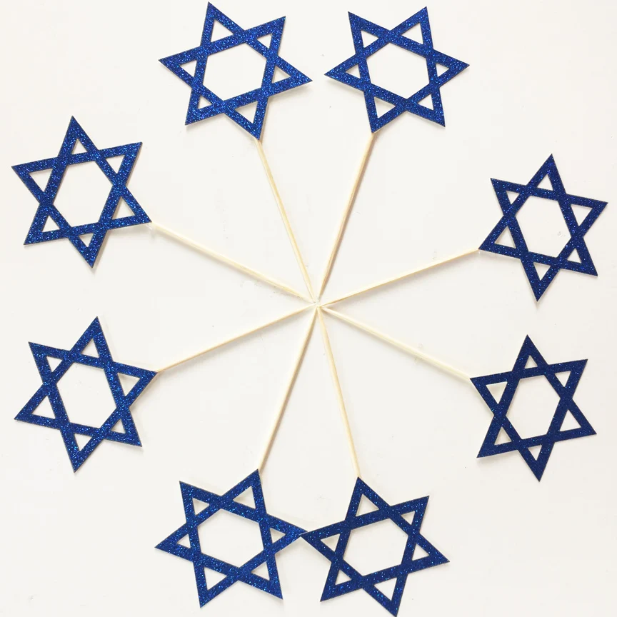 Звездные давидские топперы для кексов. Декорации Hanukkah. Выбор партии. Мазель тов.