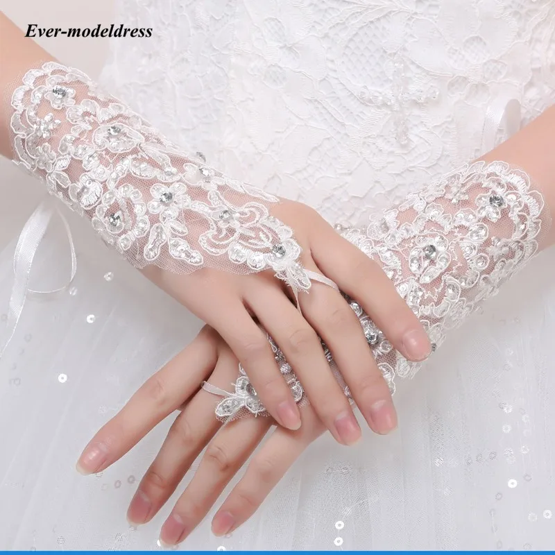 Короткие Свадебные перчатки свадебные без пальцев с кружевной аппликацией и