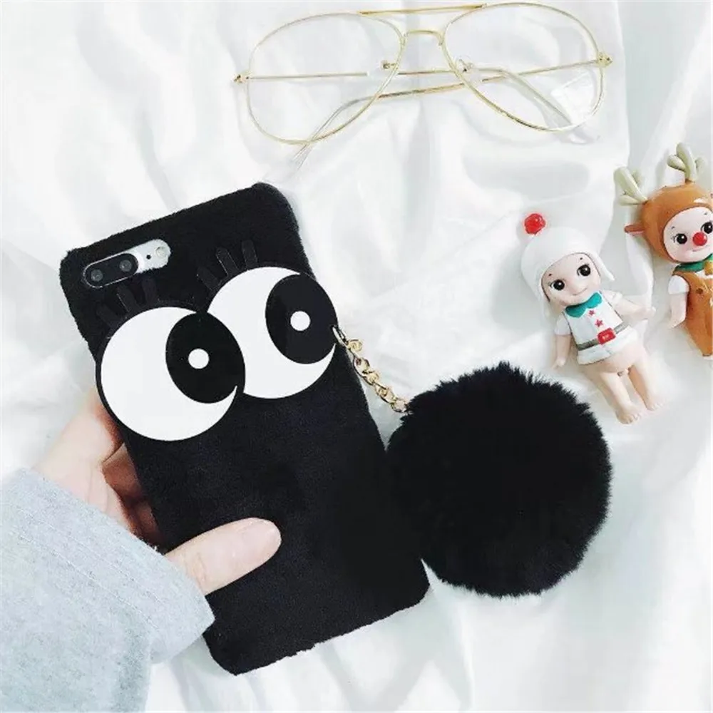 For iphone X 6S 6 7 8 Plus Coque Winter Soft Fur Back Cases ALANGDUO Fashion Cartoon Big Eyes 7Plus Ball Case |