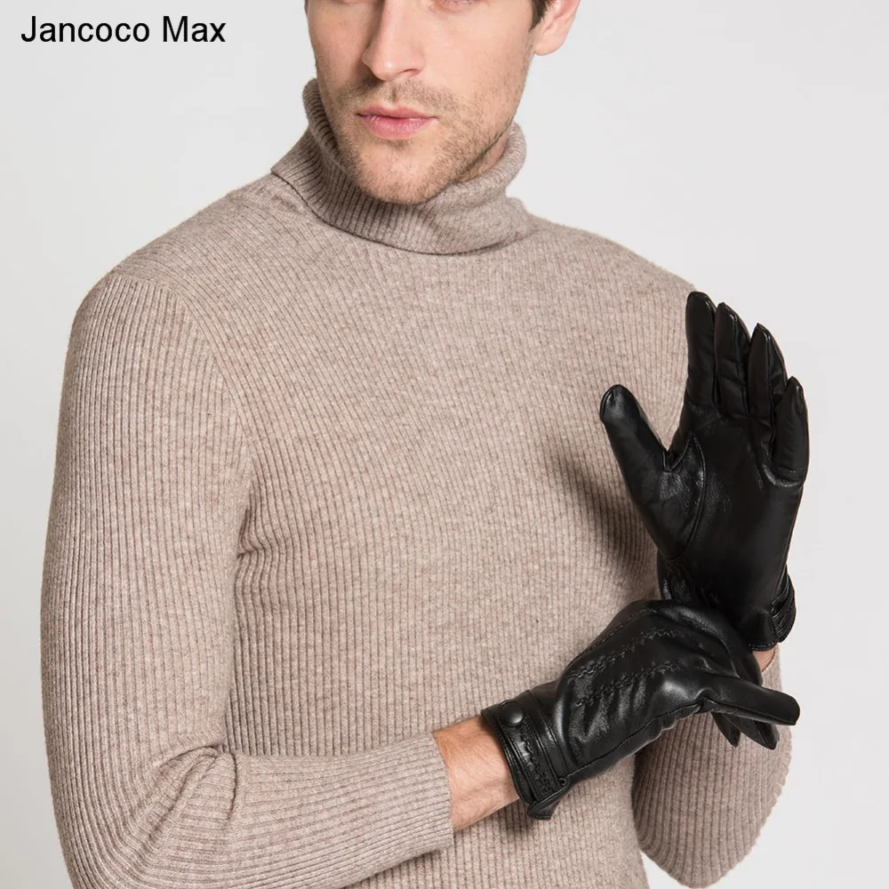 Jancoco Max Натуральная овечья кожа зимние теплые перчатки для вождения мягкие перчатки с сенсорным экраном для мужчин S2055