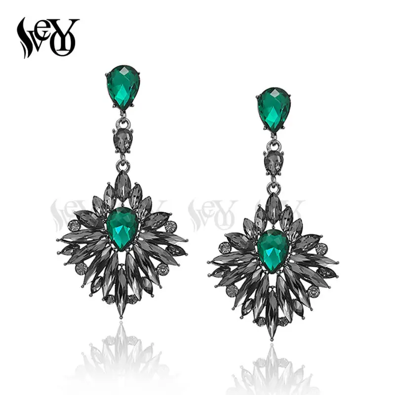 Женские винтажные серьги подвески VEYO длинные с кристаллами роскошные