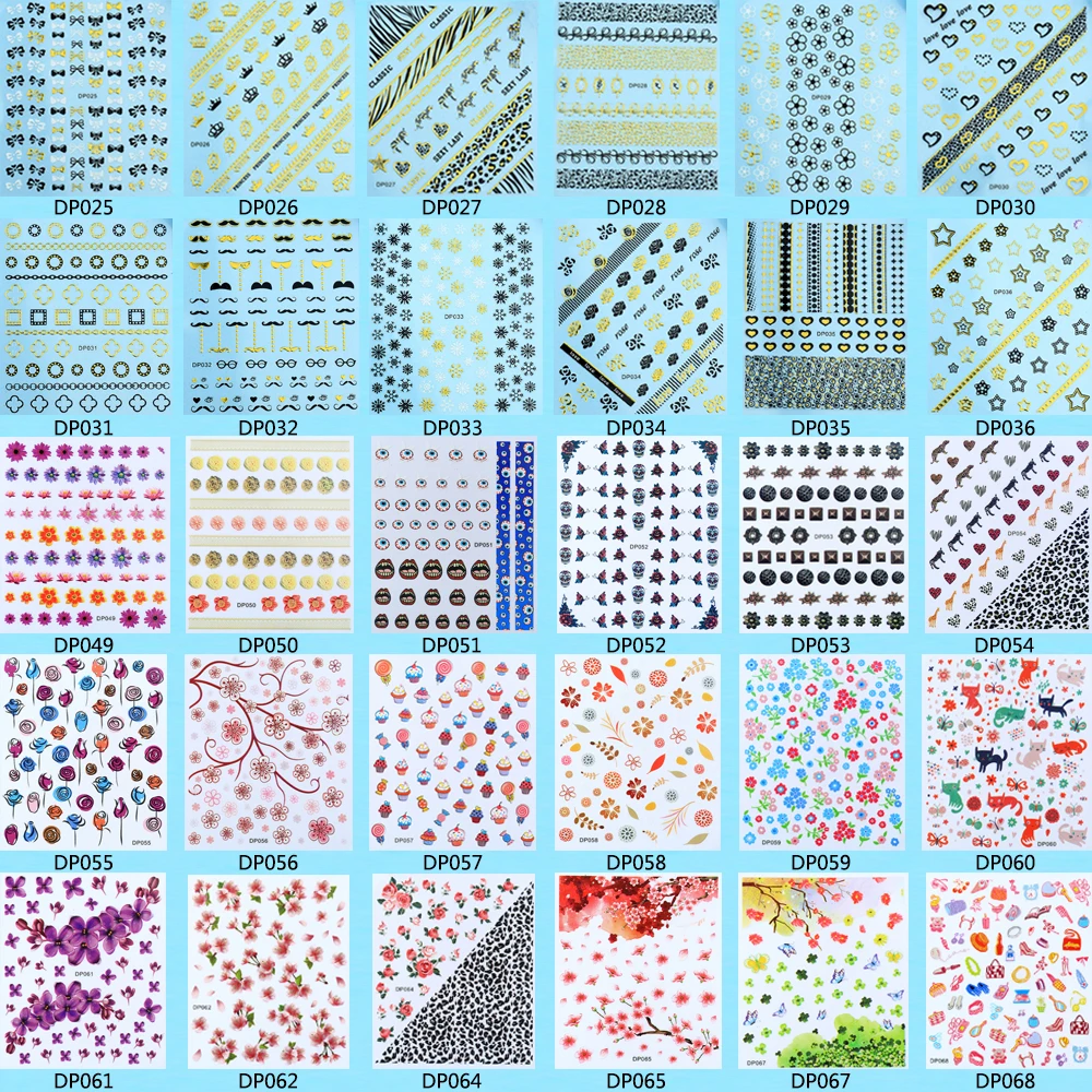 1 лист шикарный женский 30 DIY шаблон золотые наклейки для ногтей красочный