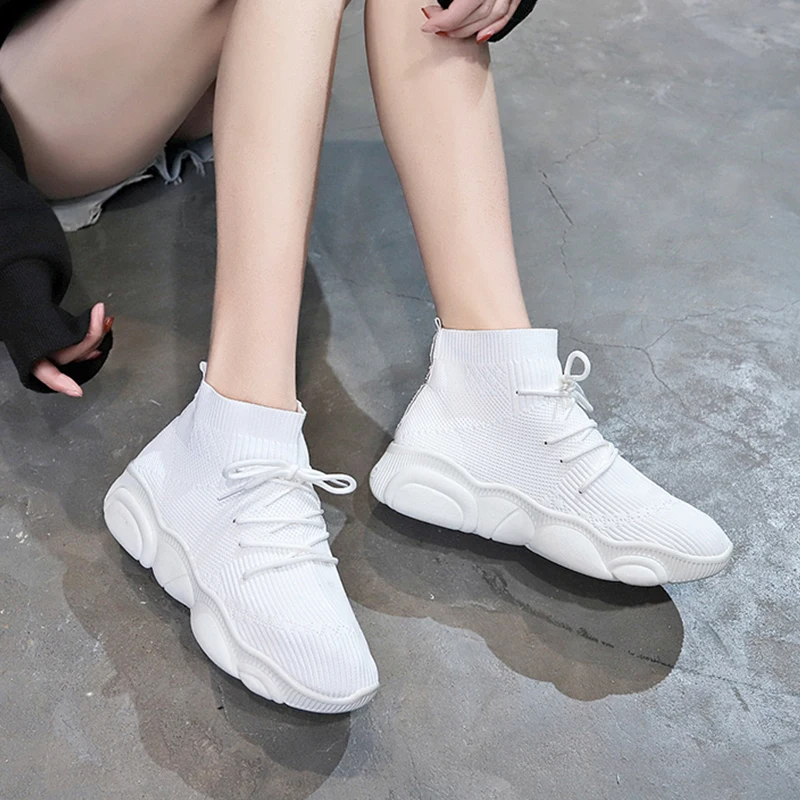 Кроссовки женские высокие сетчатые эластичные дышащие повседневная обувь в