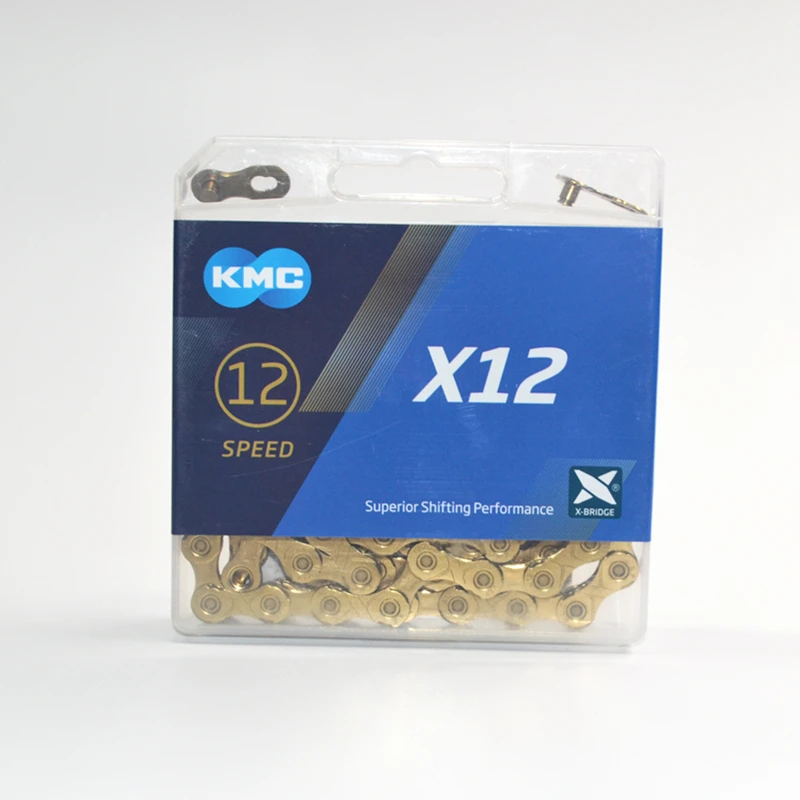 Цепь велосипедная KMC X12 116L 12 Скоростей золотая с оригинальной коробкой и
