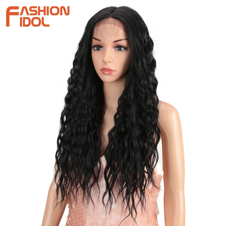 FASHION IDOL 28 inch Hair Synthetic Lace Front Wigs For Black Women Soft Loose Wave Hair Ombre Brown Pink Heat Resistant Hair