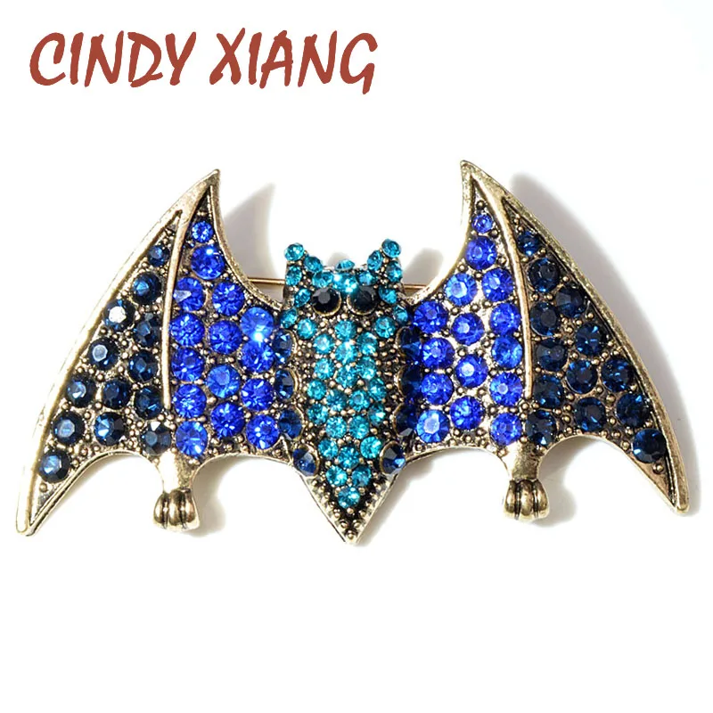 

CINDY XIANG Blue Color Rhinestone Bat Brooches for Women Vintage Beautiful Vivid Brooch Pin Winter Coat Accessories Good Gfit