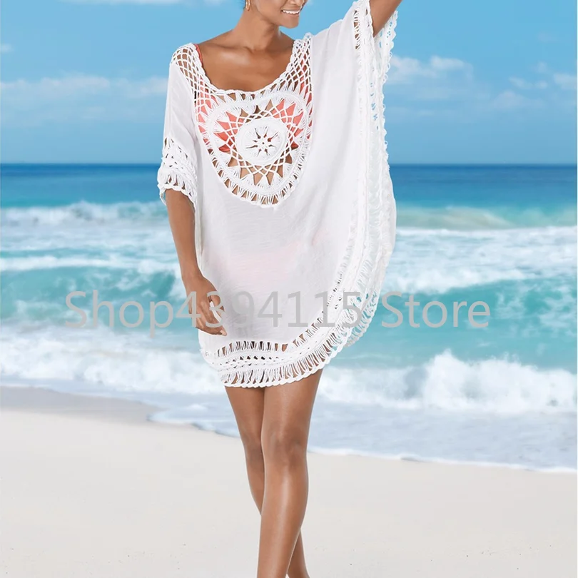 Crochet Cover up 2018 Tunic for Beach Women Swimwear Plus size Summer Top Swim suit |
