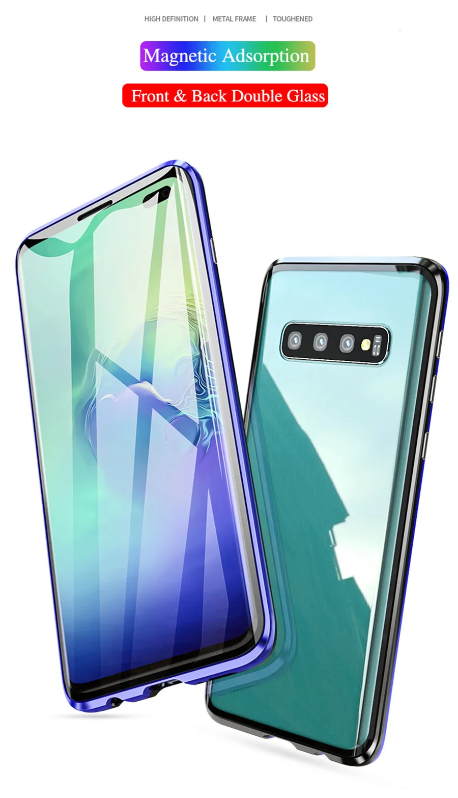 Роскошный металлический чехол с магнитной адсорбцией для samsung S10, 5G, S9, S8 Plus, Note 9, 8, S10e, переднее защитное стекло на весь корпус