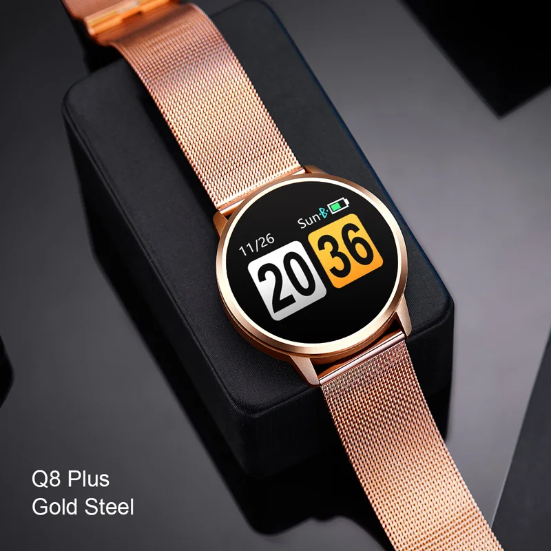Rose Gold Steel Plus Смарт-часы Newwear Q8, OLED, цветной экран, умная электроника, Смарт-часы, модный фитнес-трекер, пульсометр, bluetooth, для мужчин, женщин - Цвет: Rose Gold Steel Plus