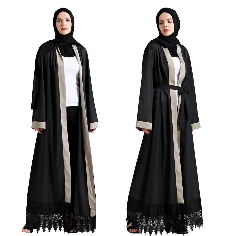 Летнее черное кружевное шитье мусульманский кардиган абайя Maxi Abayas Исламская